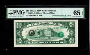 1977-A $10 Overprint on Back Error PMG GEM Uncirculated 65 EPQ - Picture 1 of 2
