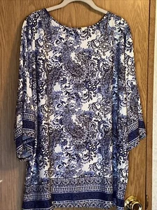 New Direction Curvy Women Blue Paisley Floral Tunic Top 1X - Picture 1 of 5