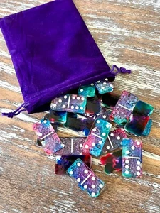 Tie-Dye Tinta Alcohol Resina Dominó Juego con Bolsa de Terciopelo 28 Piezas Hecho a Mano Regalo - Imagen 1 de 9