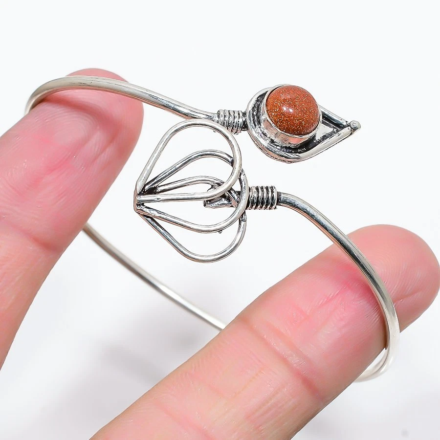 Red Sunstone Gemstone 925 Sterling Silver Cuff Bracelet Adjustable a798 - Image 1 of 4