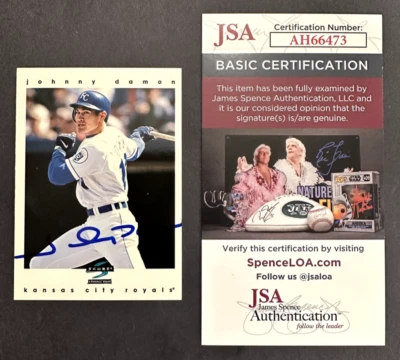Johnny Damon 1997 Score Baseball Hand Signed Kansas City Royals JSA CERTIFICATE - Image 1 of 2