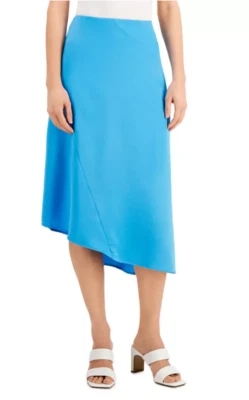 Юбка Alfani синяя асимметричная атласная на ощупь летняя миди женская размер 8 новая с ценниками N125 - Изображение 1 из 3