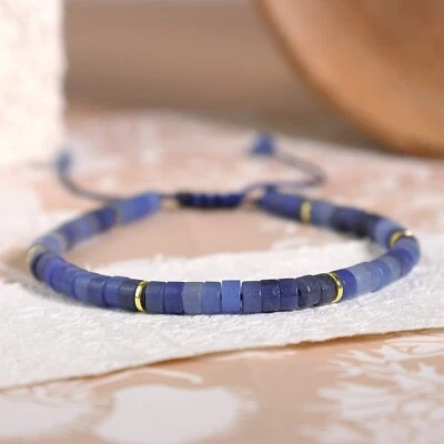 Natural Crystal Tube Beads Blue Aventurine Friendship Bracelet for Women Men - Image 1 of 4