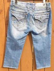 Pantalones de mezclilla Rock Revival Celine Capri para mujer azul desgastados tiro bajo 28 - Imagen 1 de 16
