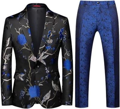Paisley Print Men Suits Set Formal Tuxedo Notch Lapel Jacket Pants Floral Groom - Image 1 of 4