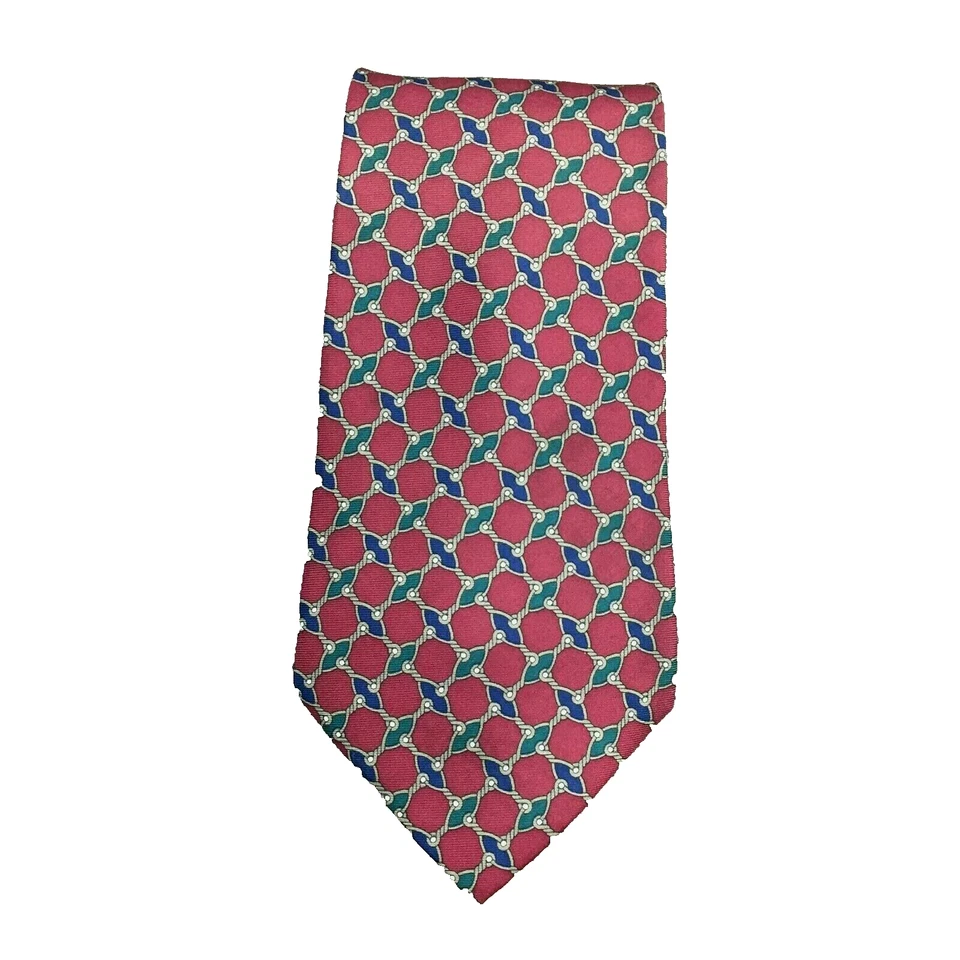 Corbata ROUNDTREE & YORK 58x4 seda ecuestre EE. UU. roja geométrica caballo broca brida Foto 1 de 4