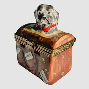 Limoges Designer Hund Porzellan Box klappbar Schmuck Welpe Yorkie Reisetasche Geldbörse - Bild 1 von 11