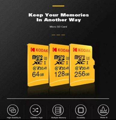Tarjeta de memoria micro SD Kodak 32 GB,64 GB,128 GB,256 GB clase10 Velocidad U3 - Image 1 of 4
