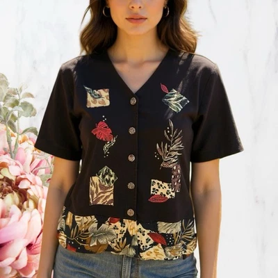 De Colección Teddi Botón Top Safari Animal Print Chic Usado en Excelente Condición Talla Pequeña Foto 1 de 4