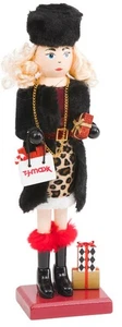 Wooden Christmas Nutcracker,14", FEMALE SHOPPER IN FUR BLACK HAT W/TJMAX BAG,TJM - Picture 1 of 24