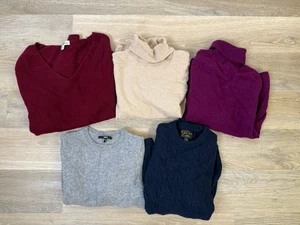 100% Cashmere Sweaters Lot Of 5 Crafters Cutters Bundle Flawed Gray Tan Maroon - Picture 1 of 11
