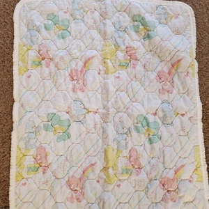 Vintage 1980s Curity Care Bears Quilted Pastel Music Baby Blanket 32" x 43" - Picture 1 of 9