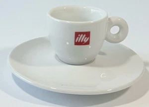 Illy Italy Caffe Espresso Cup & Saucer Red Logo O Handle EUC - Picture 1 of 12