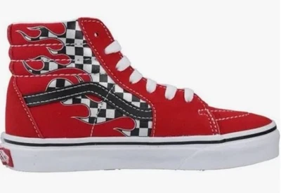 Zapato de Skate VANS Kids SK8-HI Check Flame Racing Rojo, Juvenil Talla 5, Para Mujer’s 6.5 Foto 1 de 4