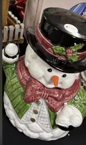 Tarro de galletas vintage 1991 Omnibus Fitz & Floyd muñeco de nieve pintado a mano caballero 10" - Imagen 1 de 1