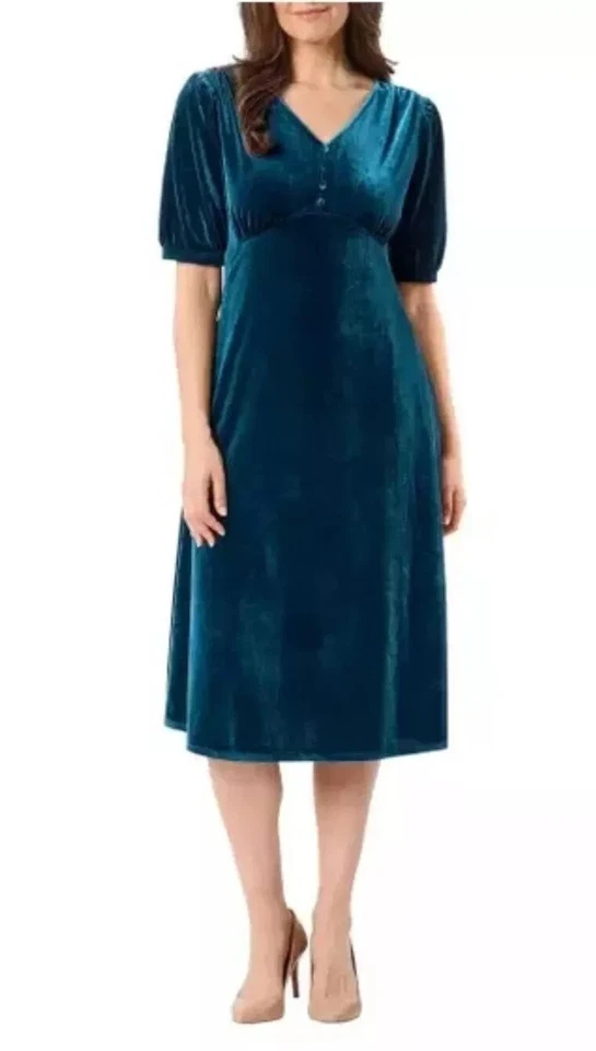 Briggs Women's Velvet Pockets Soft Dress Teal Size L