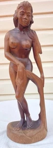 Hand Carving Wood Balinese figural statue Naked Woman Trying Put On Her Skirt - Picture 1 of 21