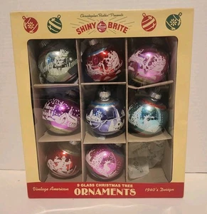 CHRISTOPHER RADKO SHINY BRITE 8 FLOCKED GLASS CHRISTMAS ORNAMENTS IN BOX 2020 - Picture 1 of 9