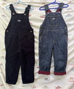 OshKosh B’Gosh Denim & Corduroy Carpenter Overalls 4T ~ Two Pair ~ - Picture 1 of 8