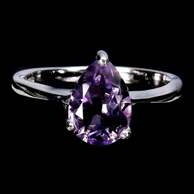 Black Friday 925 Sterling Silver Ring Pear Amethyst 10x7mm Jewelry Size 7 - Image 1 of 4
