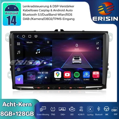 9" 128GB Android 14 Autoradio GPS für VW Passat B7 Golf 5/6 Tiguan Polo 6R Skoda - Bild 1 von 4