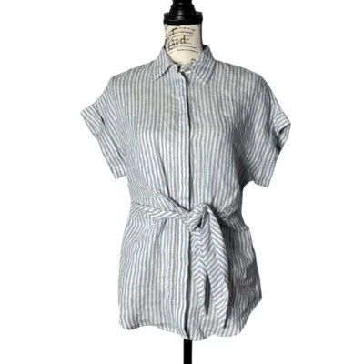 Ralph Lauren Etiqueta Negra Abotonada Top Lino Cintura Corbata Azul y Blanco Rayas Talla S Foto 1 de 4