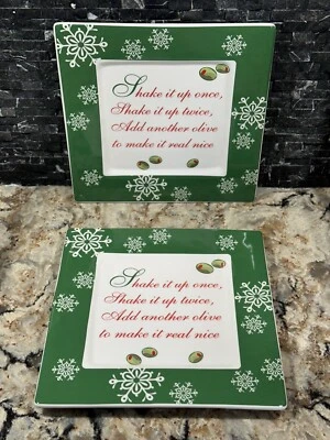 Ganz Martini Platos Aceitunas Coleccionables Barware Verde Invierno Cuadrado Juego De 2 Foto 1 de 4