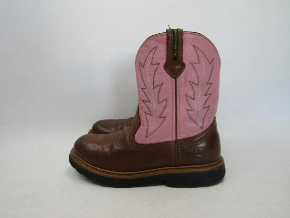 John Deere Youth Size 5.5  M Pink Brown Leather Cowboy Western Boots - Image 1 of 4