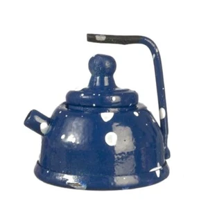 Bambole Casa Blu Pois Bollitore Metallo Cucina Accessorio Miniatura 1:12 Scala - Foto 1 di 8