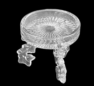Pressed Glass Clear 3-Footed Candle Holder Plant Stand Flourish Feet Vintage - Picture 1 of 9
