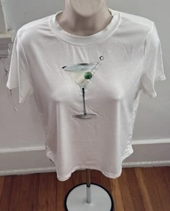 Camiseta Martini Glass nueva sin etiquetas, talla M blanca para mujer gráfica festival verano equipo - Imagen 1 de 10
