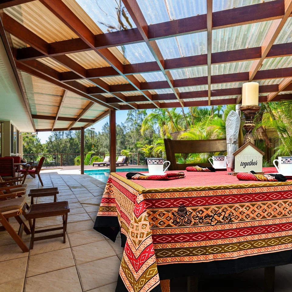 Calico Geometric Print Tablecloth Cotton Dining Kitchen Table Linen Red - Image 1 of 1