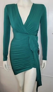 Vestido ceñido al cuerpo Lulus Marlay verde esmeralda fruncido manga larga XS - Imagen 1 de 17