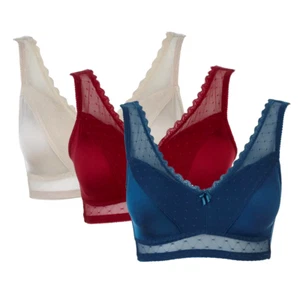 Rhonda Shear Mesh Dot Pin-Up Bra 3 Pack w/Removable Pads 514-144 , Size S - Picture 1 of 4