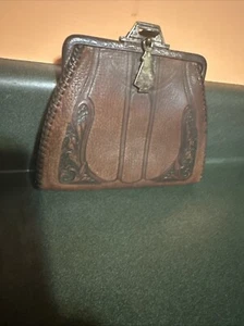 Antique Ornate Design tooled leather handbag 1920’s Top Clasp - Picture 1 of 8