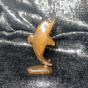 Vintage Ironwood jumping Dolphin Figure Hand Carved Wooden Statue 4.5in Tall - Picture 1 of 5