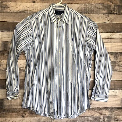 Camisa Ralph Lauren Para Hombre Grande Azul Rayas Abotonada Manga Larga Poni Preppy Foto 1 de 4