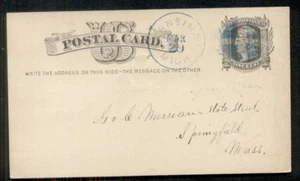 1877 LANSING MICH y CIRCLE OF WEDGES elegante cancelación en azul en tarjeta de 1 ¢, en muy buen estado - Imagen 1 de 1