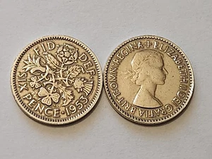 1953 Sixpence - Elizabeth II, 1st Portrait; with 'BRITT:OMN' - Picture 1 of 1