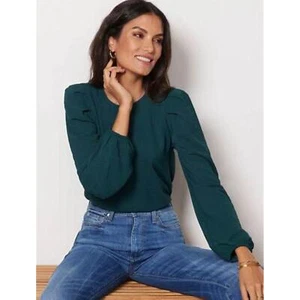 Evereve NWT Lana Textured Puff Sleeve Blouse in Green-Size Small - Picture 1 of 9