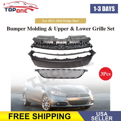 For 2013-2016 Dodge Dart New 3PC Front Bumper Molding & Upper & Lower Grille Set Foto 1 de 4