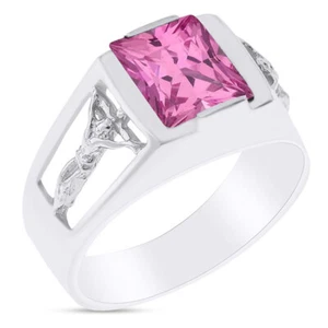 Simulated Tourmaline Solitaire W/ Jesus Crucifix Cross Men's Ring In 925 Silver - Picture 1 of 6