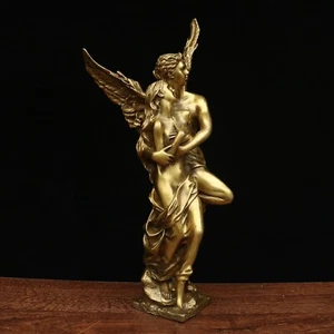 Brass Wing Cupid Figurine Couple Lover Statue Home Figurines Collectibles - Picture 1 of 5