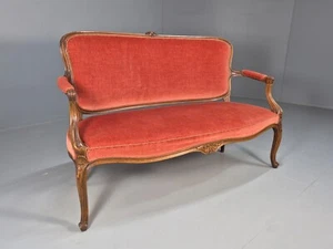 Vintage 2 Seater Sofa French Style Orange Velour Carved Beech Frame EB9566 V2SS - Picture 1 of 18
