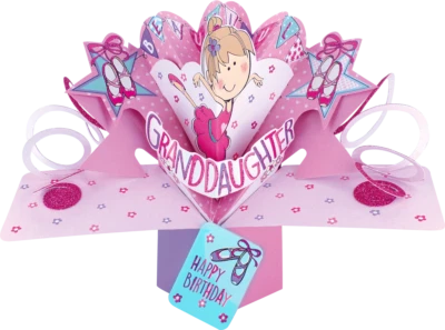 Birthday 3D Pop Up Granddaughter Gift Card Print Female Girls Ballet Family - Image 1 of 2