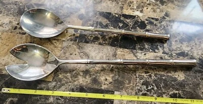 👌GARFO E COLHER ESTILO CABO DE BAMBU BANHADO A PRATA 🥗🥘 - Imagem 1 de 4