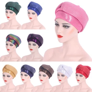 Aso Oke Auto Gele Headtie Turban Hat Hijab Women African Head Wrap Chemo Cap