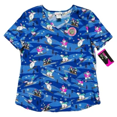 Women’s Scrubstar Polar Bears & Penguins Winter Scrub Top Size Medium NEW - Image 1 of 4
