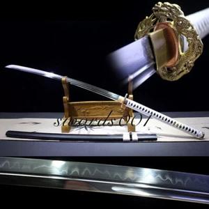 Long Handle Japanese Samurai Katana Sword T10 Steel Clay Tempered Brass Fittings - Picture 1 of 10