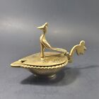 Handcrafted Carved Kumkum Box Brass Peacock Tikka Pot Collectible Decor 5.5" L
